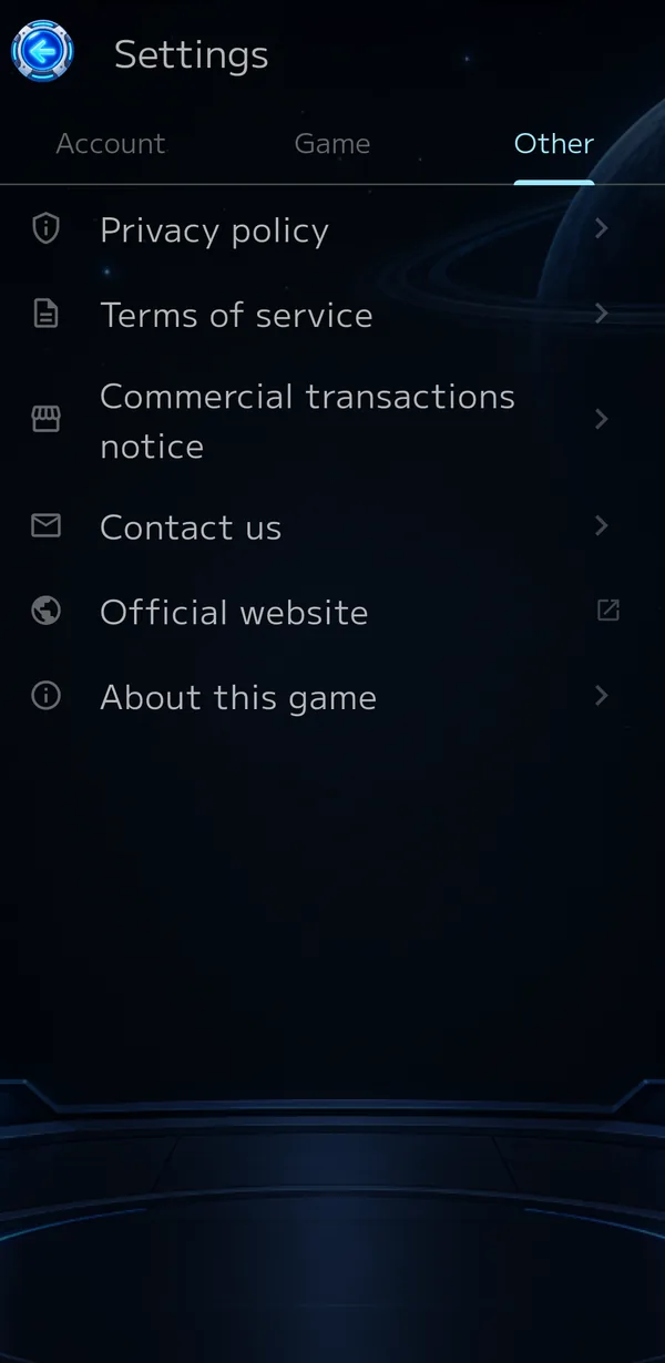 The Other tab in Settings